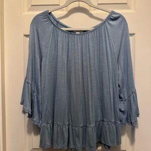 Style & Co Women's Blue Ruffle Sleeve Top